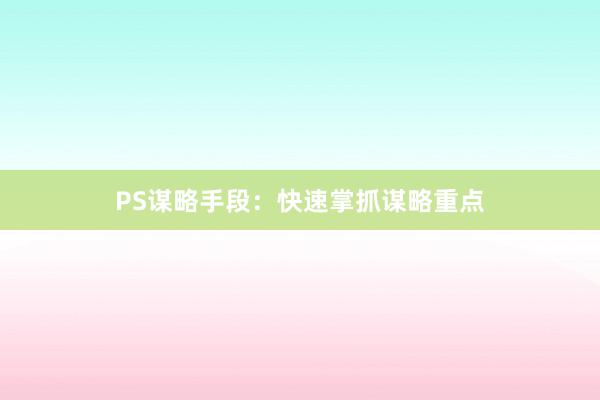 PS谋略手段：快速掌抓谋略重点
